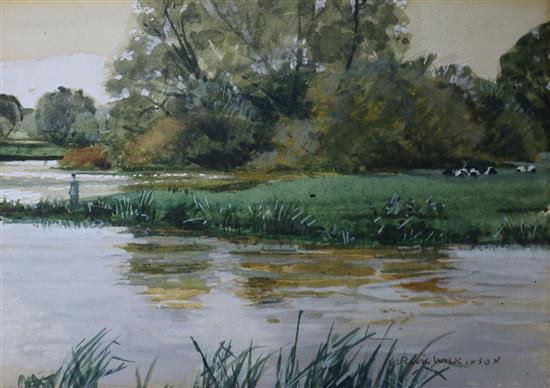 Norman Wilkinson, watercolour, Ibsley, River Avon, signed with Tryon Gallery label 13 x 19cm unframed